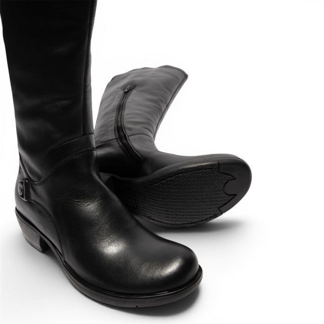 Fly London Womens Black Leather High Heeled Riding Long Boots - MISTRY