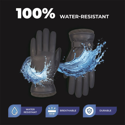 Men’s Navy Blue Italian Leather Warm Wool Lining Winter Knit Rib Gloves - M-LGV-105