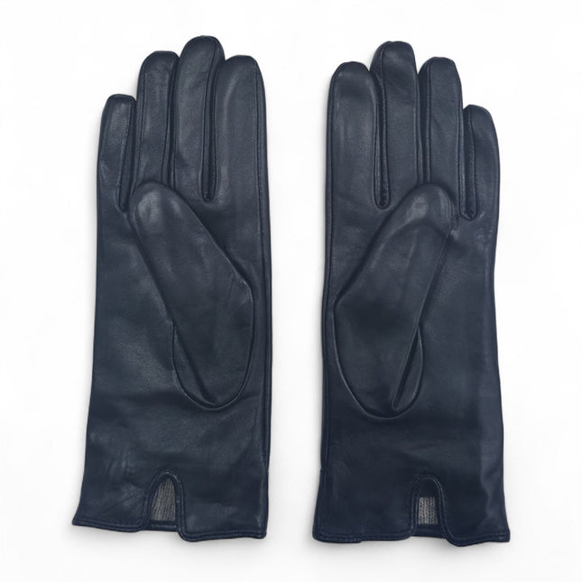 Womens Black Italian Leather Winter Button Design Soft Wool Lining Gloves - L-GLV-501