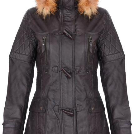 Womens Quilted Leather Parka Jacket-Brussels