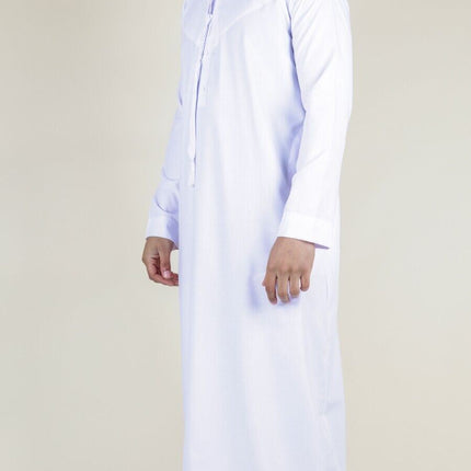 Men's White Thobe Emirati Islamic Jubba Robe Eid Tassel Slim Fit