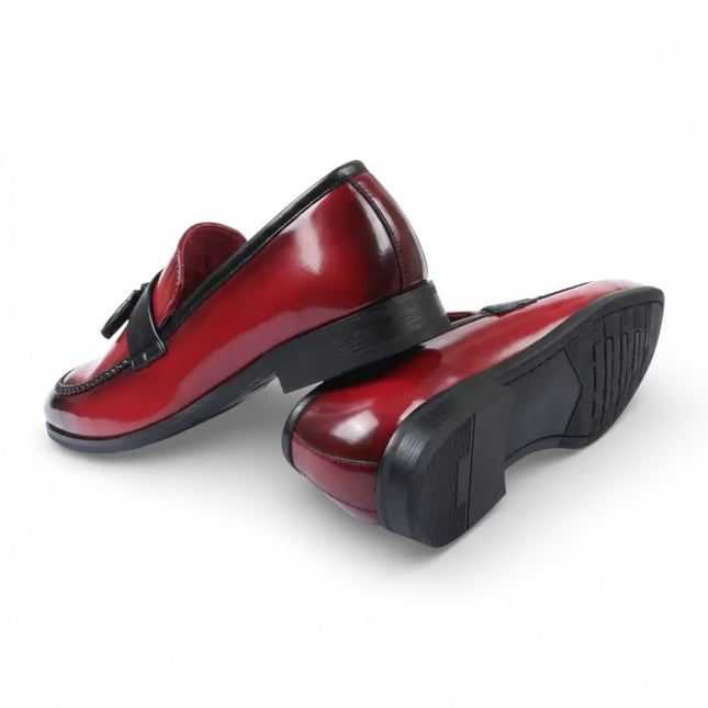 Mens Red Tassel High-Gloss Patent Faux Leather Formal Loafers Shoes