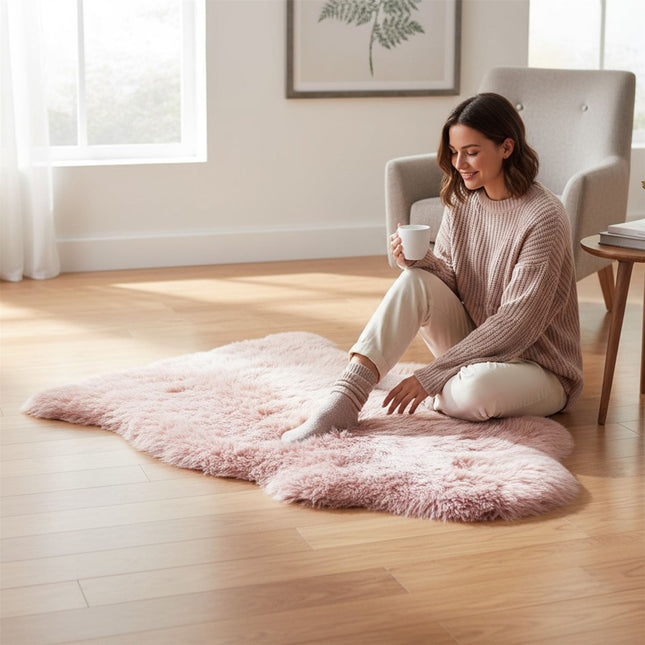Genuine Rosa Pink Sheepskin Natural Silky Soft Fluffy Real Wool Rug
