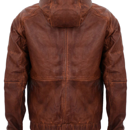 Men’s Casual Leather Hooded Bomber Jacket-Odesa