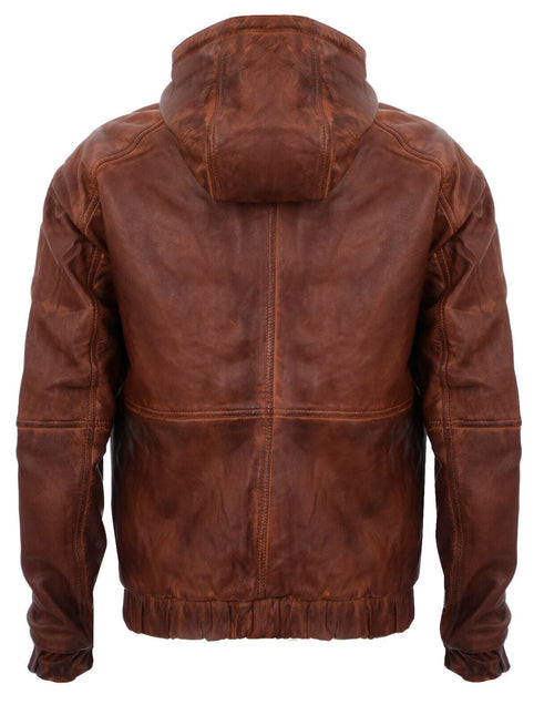 Men’s Casual Leather Hooded Bomber Jacket-Odesa