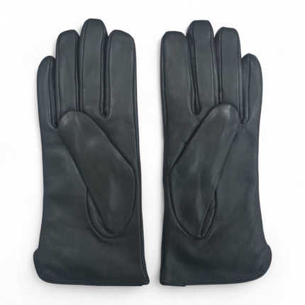 Womens Olive Green Italian Leather Winter Stitch Line Design Soft Wool Lining Gloves - L-GLV-301