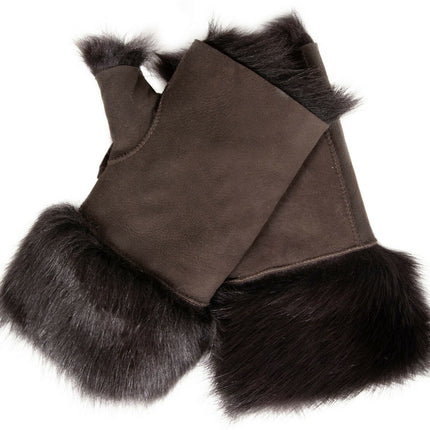 Womens Shearling  Mittens Fingerless Cuffs Toscana Suede Sheepskin Fur