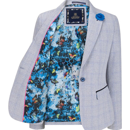 Womens Blue Check Blazer Wool Blend Herringbone Tweed