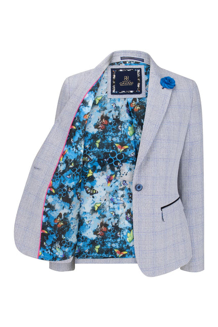 Womens Blue Check Blazer Wool Blend Herringbone Tweed
