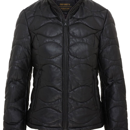 Womens Puffer Warm Quilted Leather Bomber Jacket