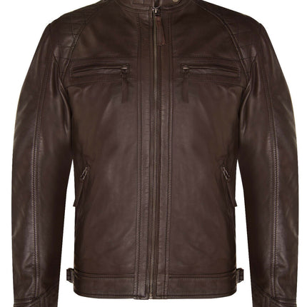 Men's Vintage Leather Quilted Biker Jacket-Monaco