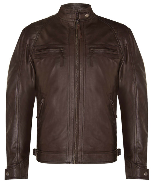 Men's Vintage Leather Quilted Biker Jacket-Monaco