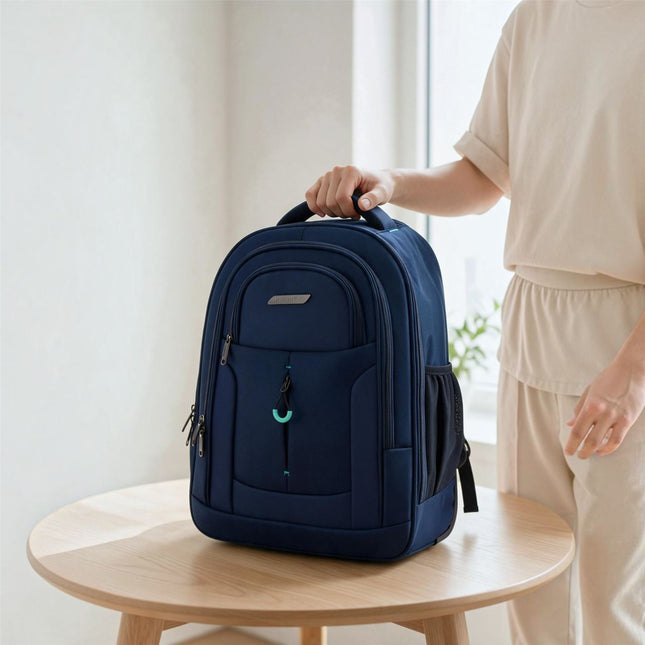 17" Blue Wheeled Laptop Backpack 1680D + PU 2 Wheel Trolley Rucksack