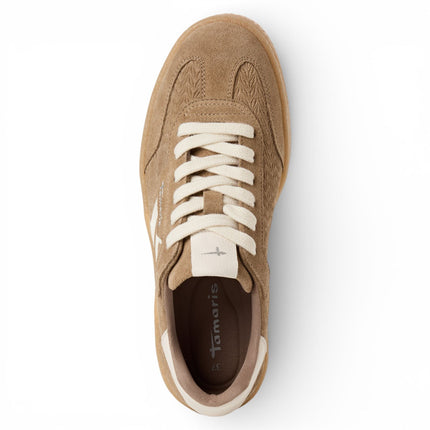 Tamaris Women's Taupe Leather White Stripes Trainers Sneaker Shoes