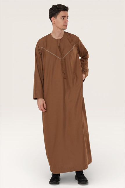 Men's Eid Camel Brown Moroccan Thobe Robe Djellaba Ramadan Eid Jubba- HM10