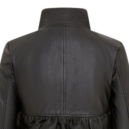 Womens Goth Black Leather High Collar Victorian Flare Tailcoat - Challa