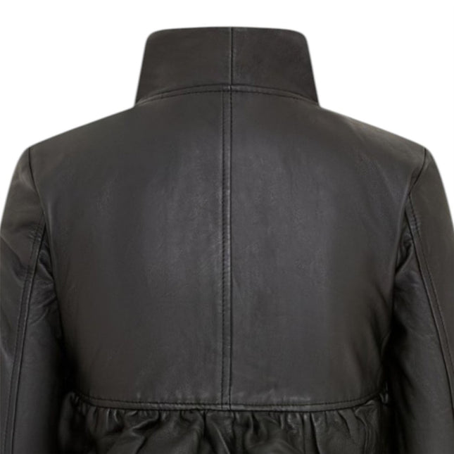 Womens Goth Black Leather High Collar Victorian Flare Tailcoat - Challa