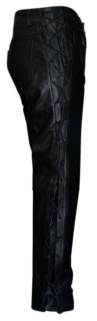Mens Laced Leather Biker Jeans-Utah