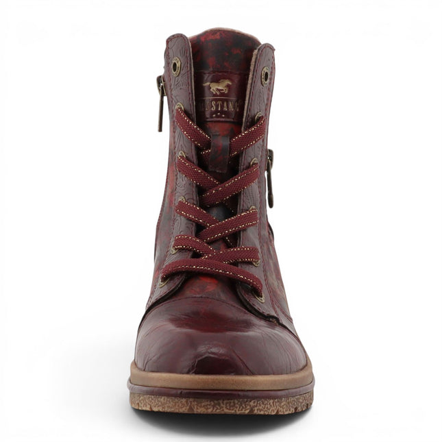 Mustang Women's Burgundy Floral Lace-Up Winter Ankle Boots - M0092001