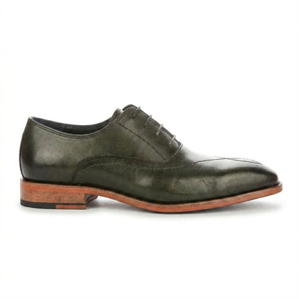Justin Reess Men's Green Leather Cross-Stitch Toe Cap Oxford Shoes - Jett