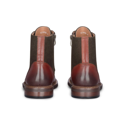 Justin Reess Men's Khaki Brown Brogue Leather Ankle Boots - Clifford
