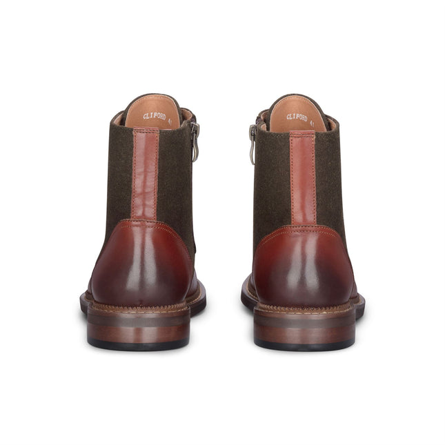 Justin Reess Men's Khaki Brown Brogue Leather Ankle Boots - Clifford
