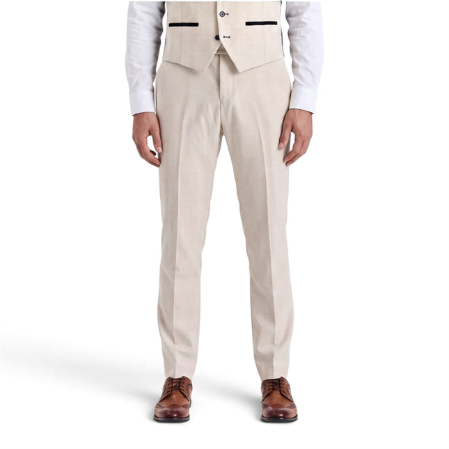 Mens Cream Check Tailored Trousers Formal Pants - Regent