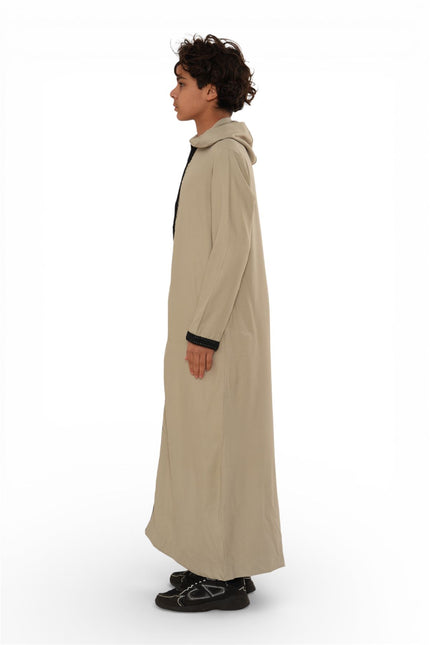 Kids Boys Grey Eid Hooded Moroccan Thobe Robe Djellaba Ramadan Jubba- K-HM3