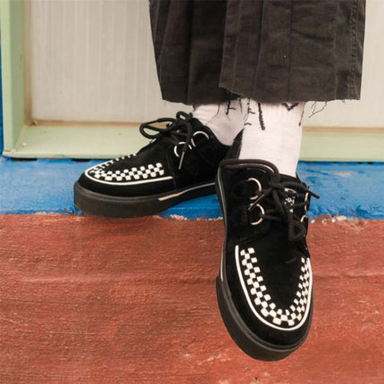 TUK Pointed Creeper Sneaker Black White Suede Platform Shoes - A9182