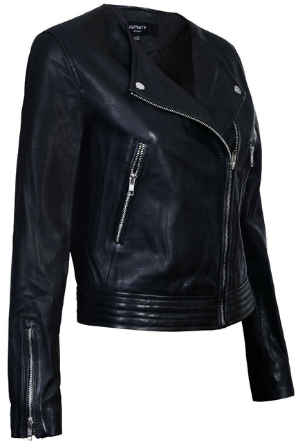 Womens Collarless Biker Jacket-Padova