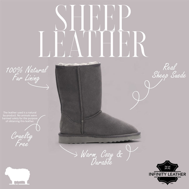 Women's Genuine Sheepskin Grey Suede Slip-On Ankle Winter Boots - Dusk