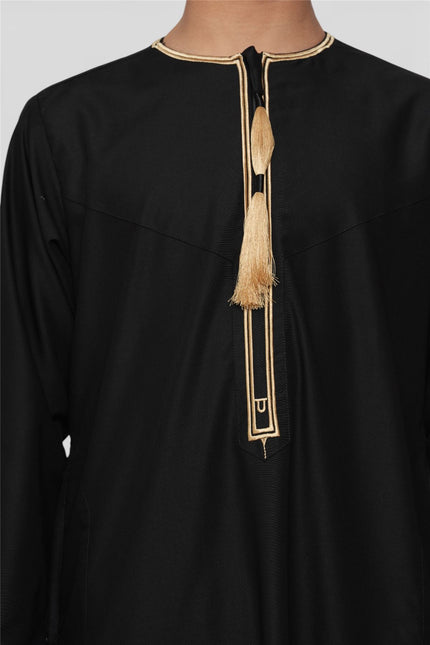 Kids Boys Ramadan Black Moroccan Thobe Robe Emirati Eid Jubba- TT-003