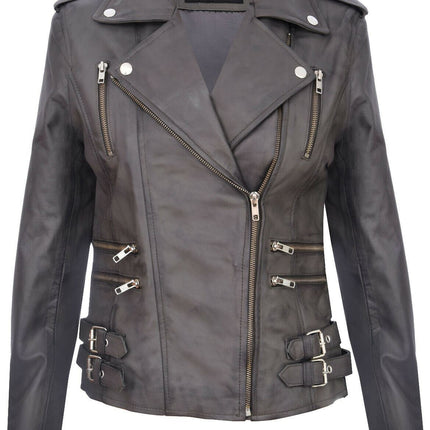 Womens Leather Brando Biker Jacket-Orlando