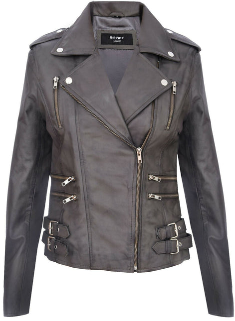 Womens Leather Brando Biker Jacket-Orlando
