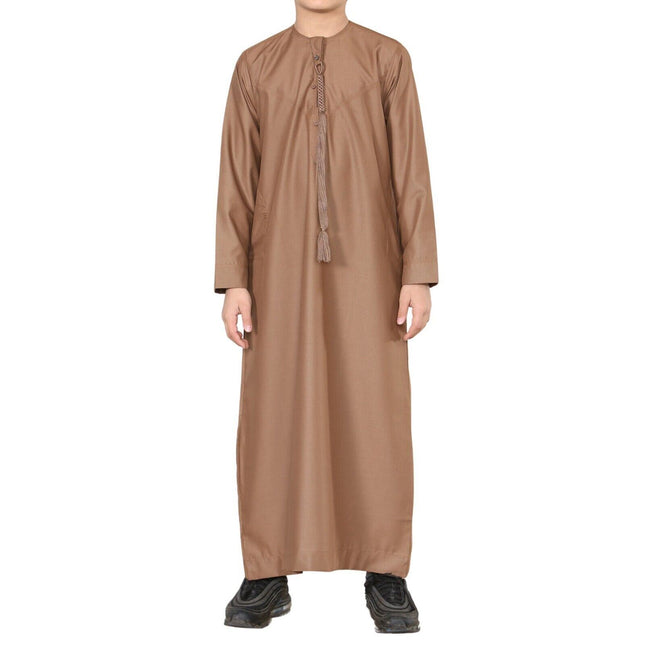 Boy's Kids Brown Thobe Emirati Jubba Islamic Clothing Kaftan Eid String Tassel