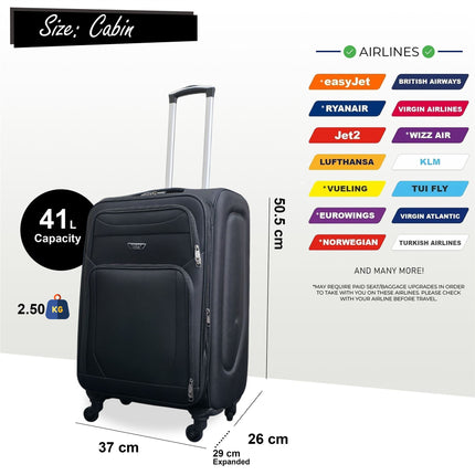 Soft Shell Lightweight Nylon Suitcase Set 4 Wheel Travel Case Holiday Bags