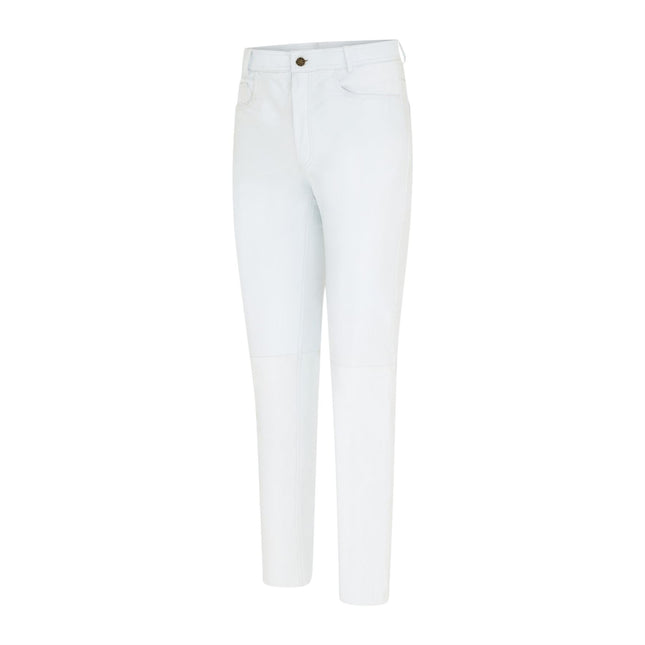 Womens White Lamb Leather 501 Biker Jeans - Ankara