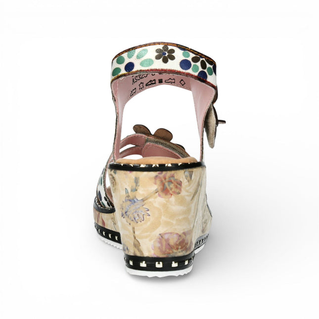 Laura Vita Women's Ballon 08 Beige Floral Leather Wedge Espadrille Sandals