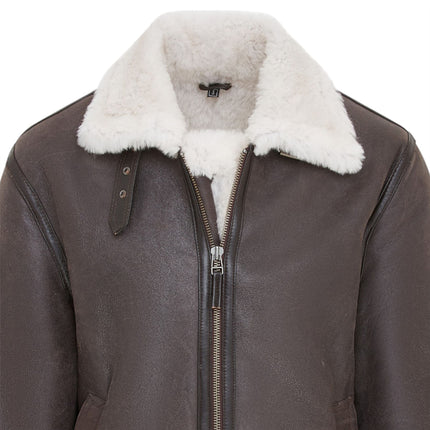 Mens Creck Brown Warm Sheepskin Aviator Zip-Up Flight Jacket-Harrogate