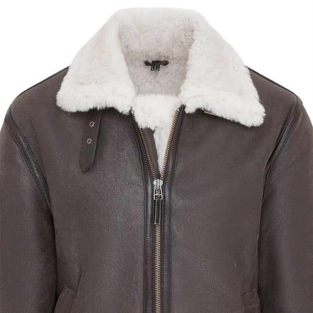 Mens Creck Brown Warm Sheepskin Aviator Zip-Up Flight Jacket-Harrogate