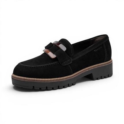 Tamaris Women's Black Suede Leather Loafer Casual Shoes - 24722-43