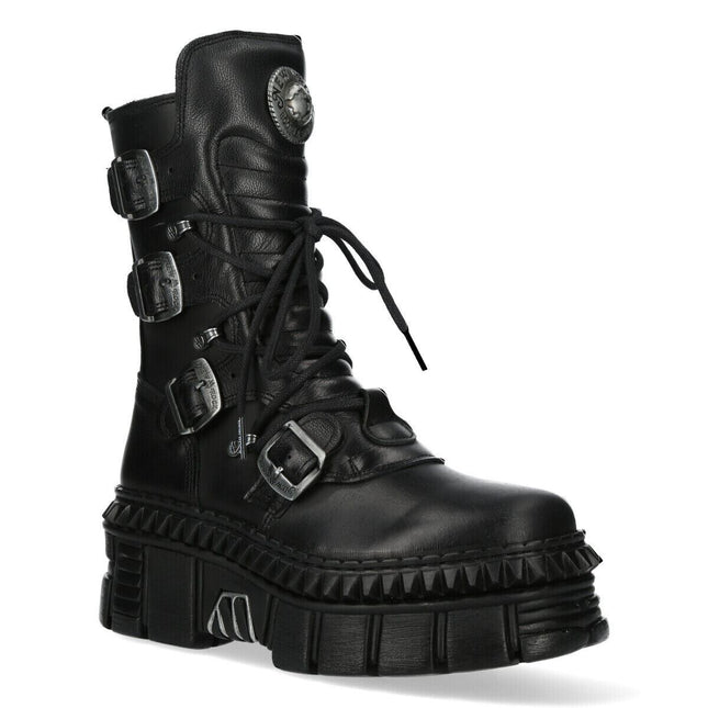 New Rock Mid-Calf Leather Platform Boots-WALL373-S6