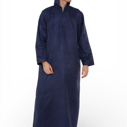 Men's Hooded Eid Navy Blue Moroccan Jubba Robe Ramadan Eid Thobe - HM12
