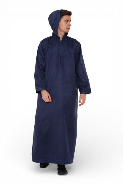 Men's Hooded Eid Navy Blue Moroccan Jubba Robe Ramadan Eid Thobe - HM12