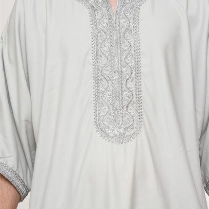 Men's Grey Moroccan Thobe Robe Eid Djellaba Gandoura Jubba- HM65