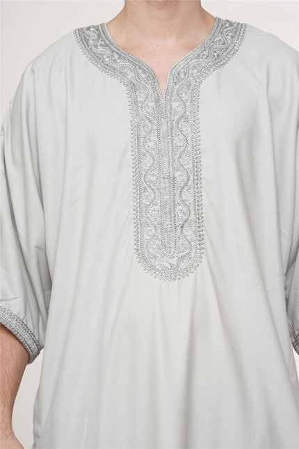 Men's Grey Moroccan Thobe Robe Eid Djellaba Gandoura Jubba- HM65