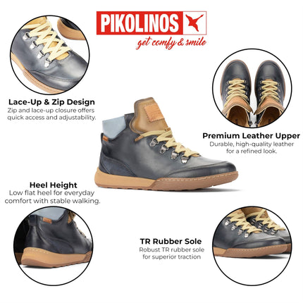 Pikolinos Women's Blue Leather Lace-Up Sneakers Trainer Shoes - Viana