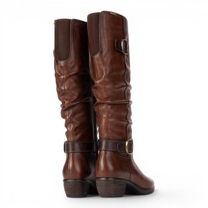 Pikolinos Women's Brown Leather Heel Knee-High Long Boots - Utiel