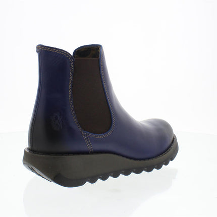 Fly London Womens Blue SALV Chelsea Leather Ankle Casual Wedge Heel Boots