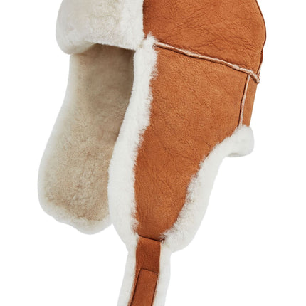 Mens Tan RAF Aviator Suede Sheepskin B-55 Trapper Hat Winter Warm Leather Navigator Hat